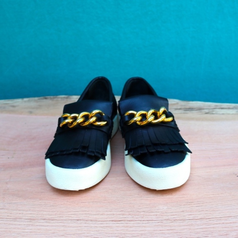 Giuseppi Zanotti Black Leather Fringe Sneakers
